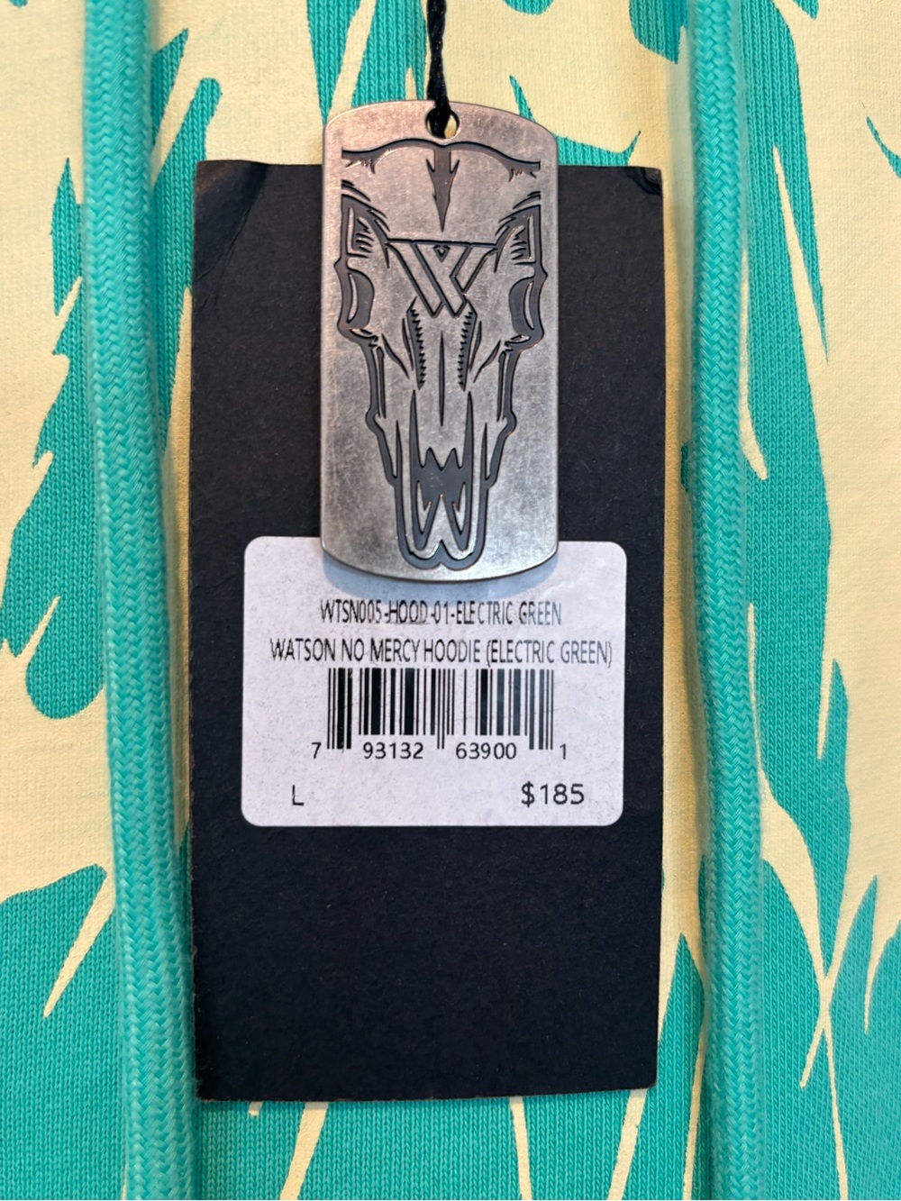 Turquoise Graphic Hoodie with Cream Script and Tiger Sleeve Prints - Picture 3 of 6